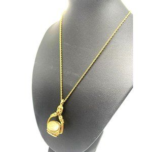 1928 Gold tone Triple Locket Pendant Necklace w/Barrel Clasp